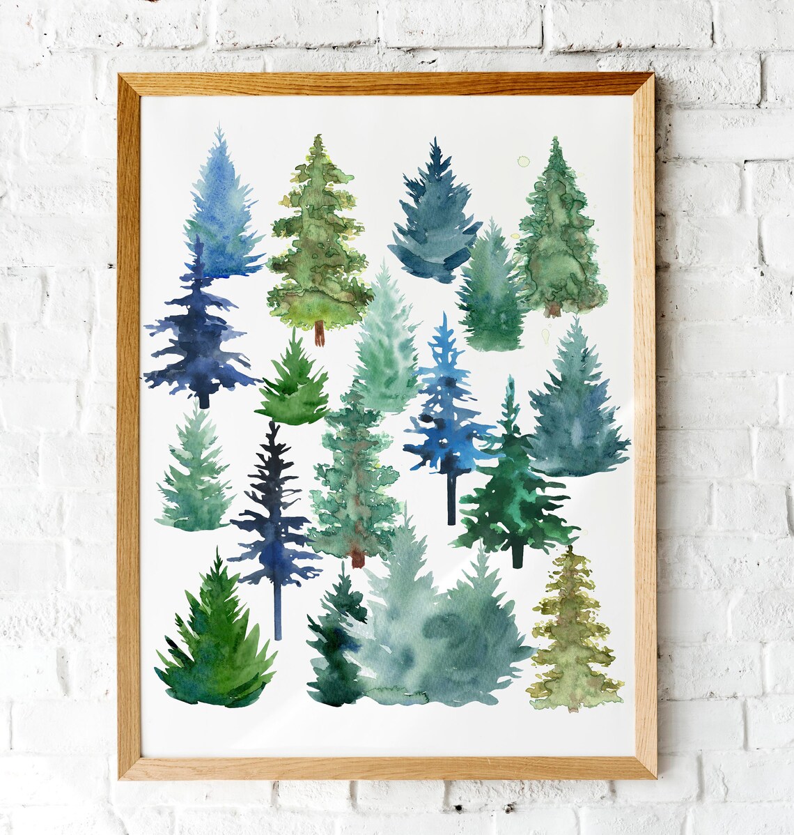 Watercolor Christmas Trees In Green And Blue Holiday Wall Art