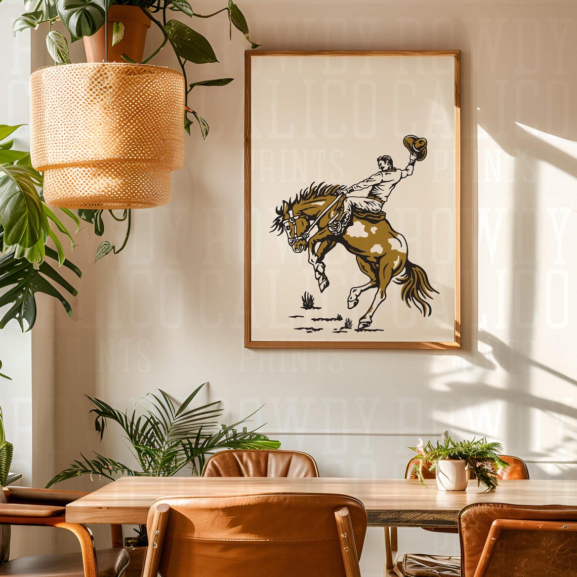 Vintage Rodeo Bronco Rider Waving Hat Classic Western Poster
