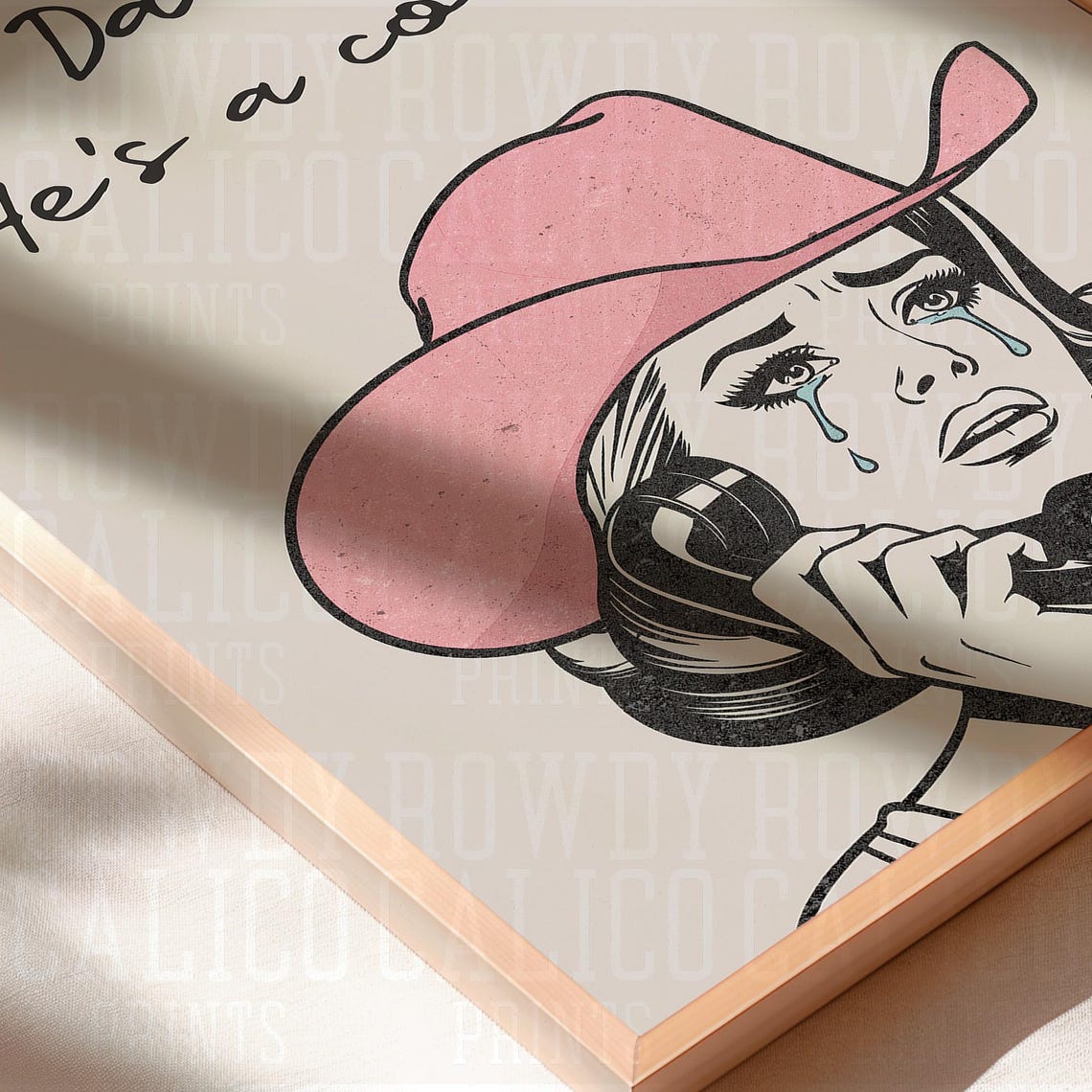 But Daddy Hes A Cowboy Crying Cowgirl Pink Hat Pop Art Poster - Image 2