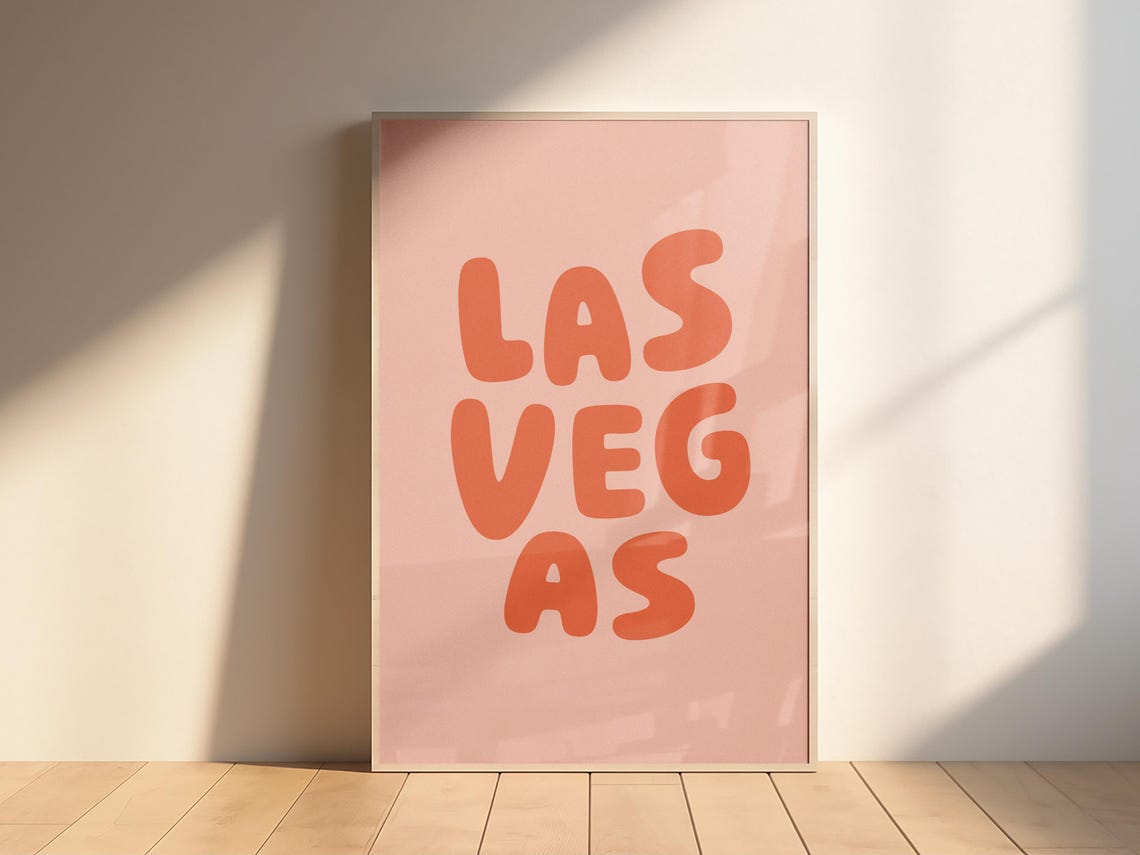 Las Vegas Retro Bubble Letter Typography Blush Pink Travel Poster