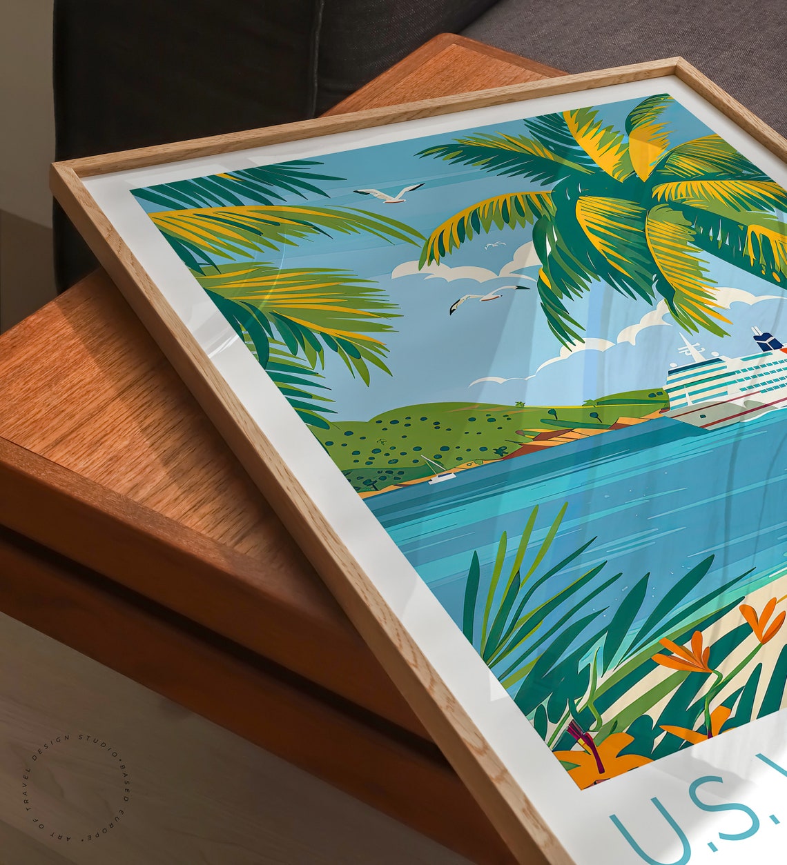 US Virgin Islands Cruise Ship Beach Palm Trees Caribbean Sea Wall Art - Image 3