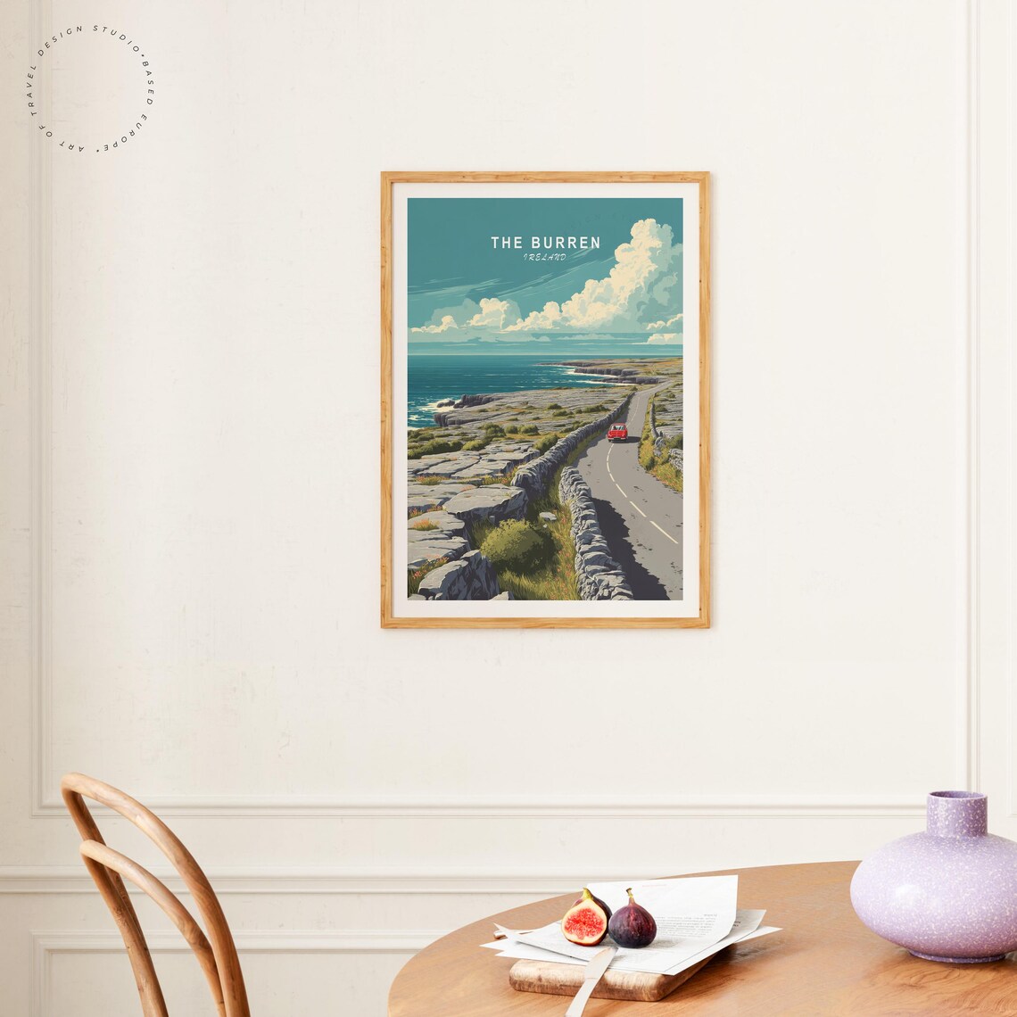 The Burren Ireland Limestone Coast Road Red Car Scenic Travel Poster - Image 4