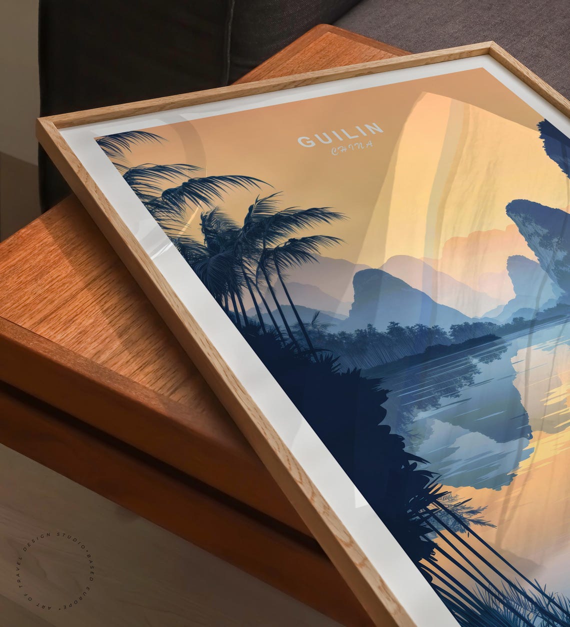 Guilin China Golden Karst Sunrise River Reflection Palm Poster - Image 6