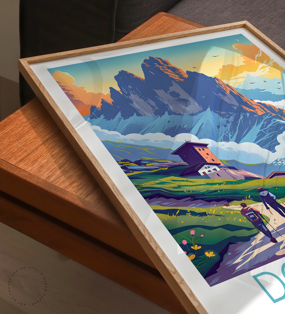 Dolomites Italy Hikers On Trail Toward Towering Alpine Peak Poster - Image 3