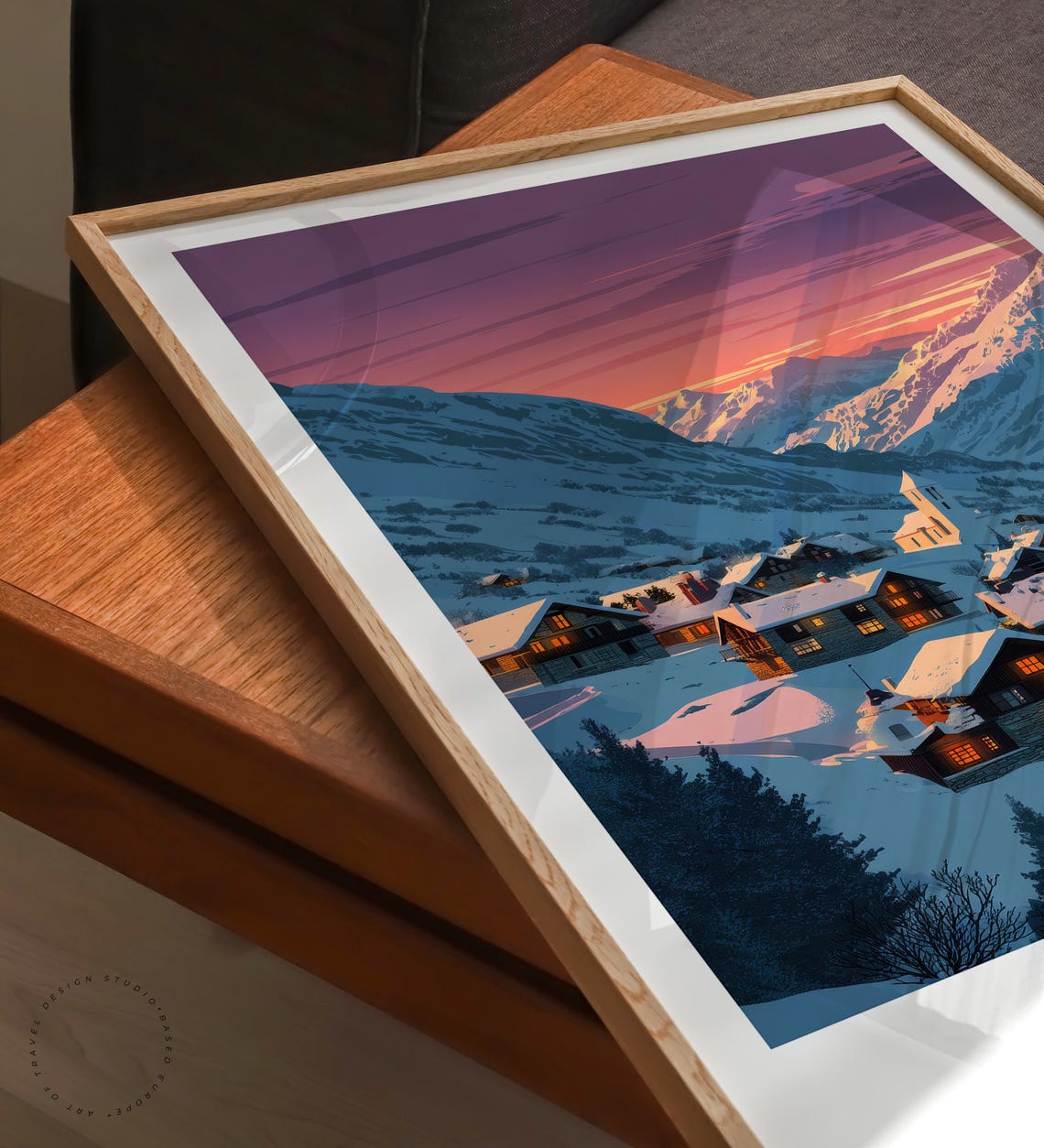 Saas Fee Switzerland Snowy Chalets Glowing Windows Sunset Poster - Image 6