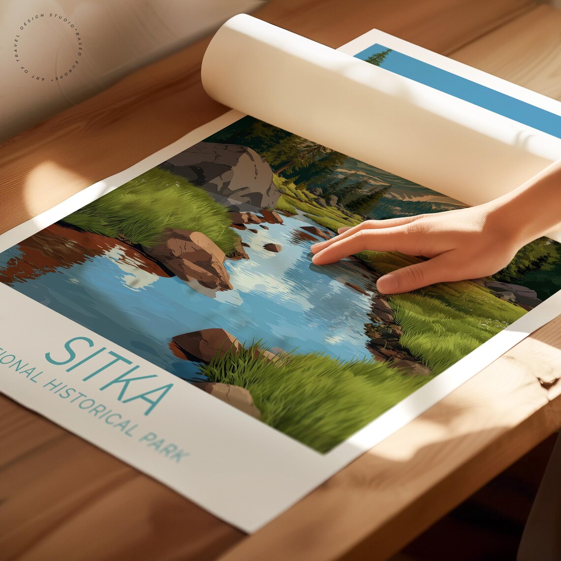 Sitka National Historical Park Alaska Stream Mountain Travel Poster - Image 2
