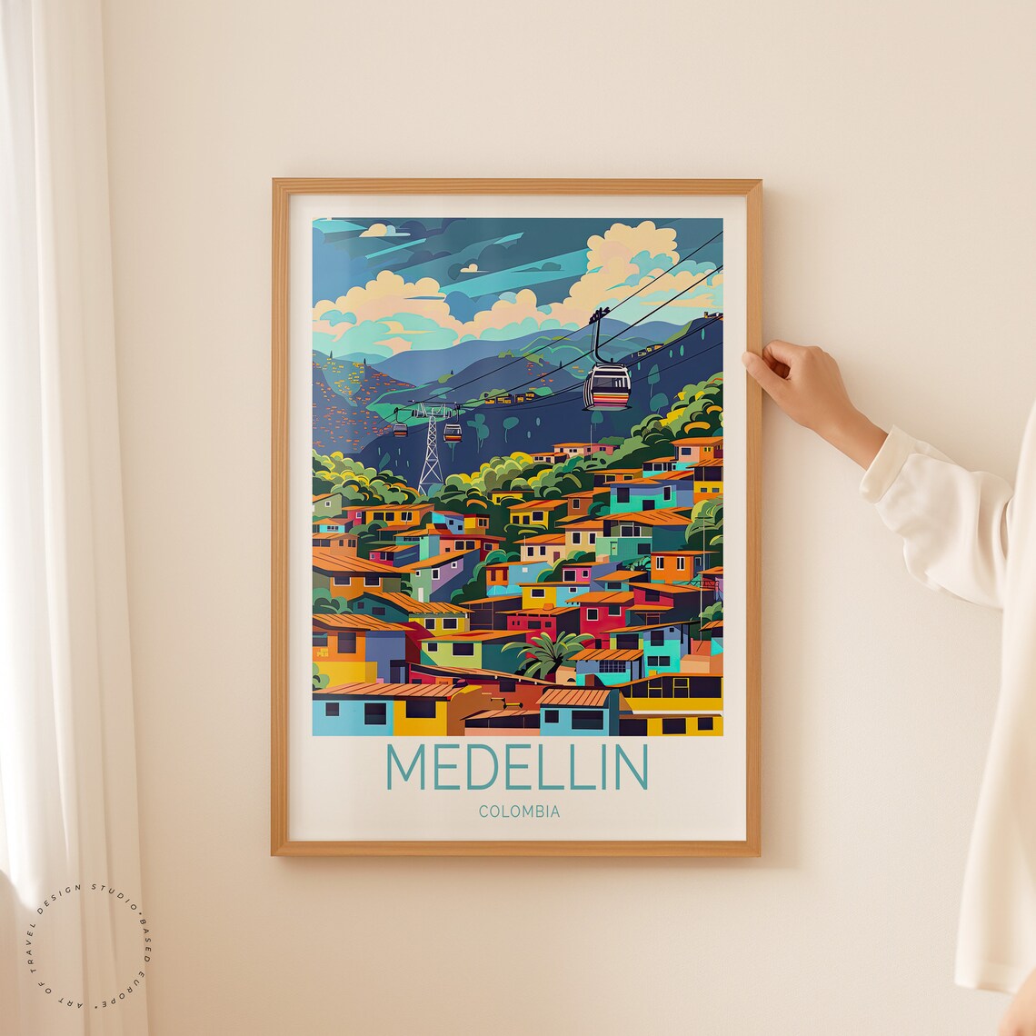 Medellin Colombia Colorful Hillside Metrocable Gondolas Travel Poster - Image 2