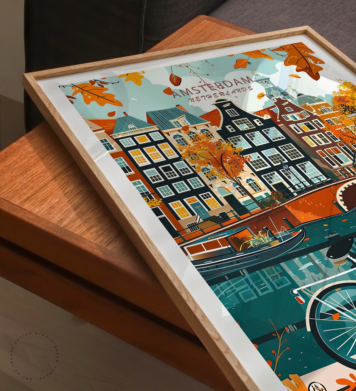 Amsterdam Netherlands Canals Autumn Bicycle Travel City Poster - Image 3