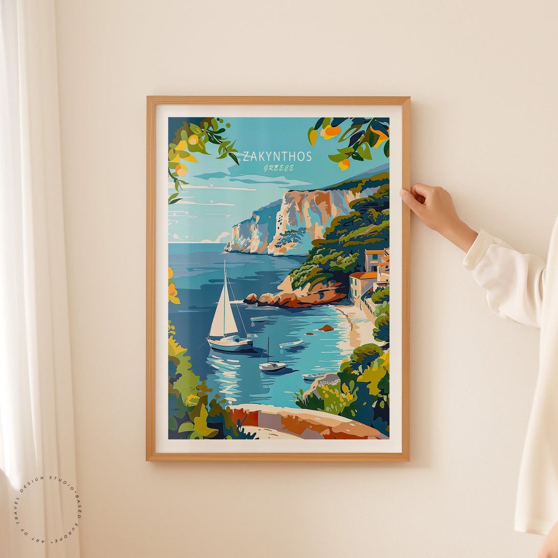 Zakynthos Greece Lemon Branch View Over Cliff Cove Travel Poster - Image 2