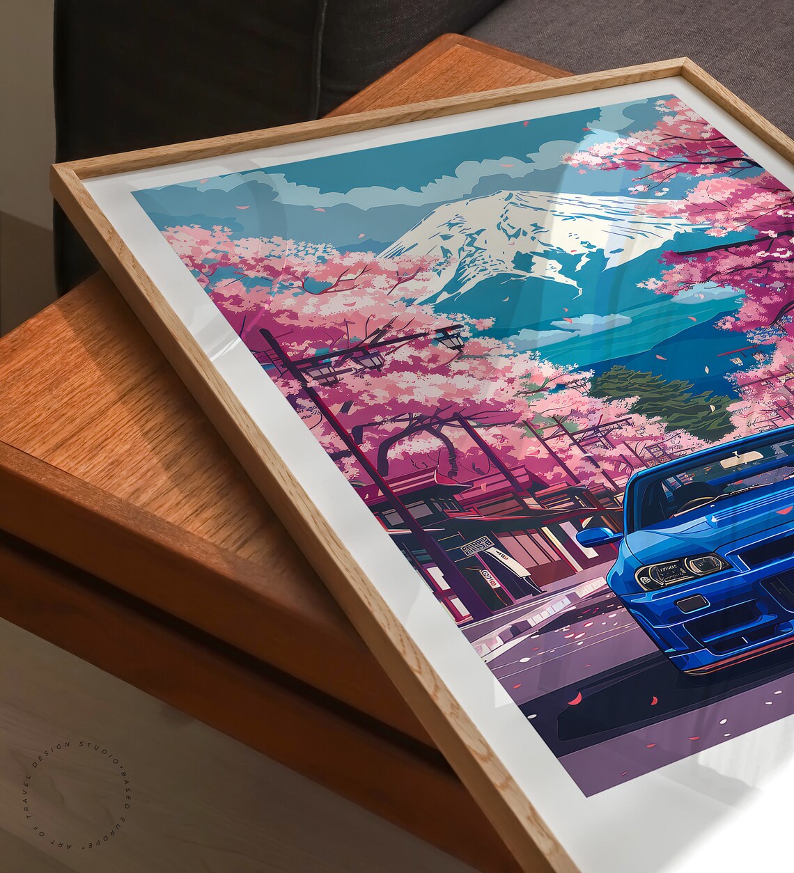 Nissan Skyline GT-R R34 Cherry Blossom Mount Fuji Japan Poster - Image 3
