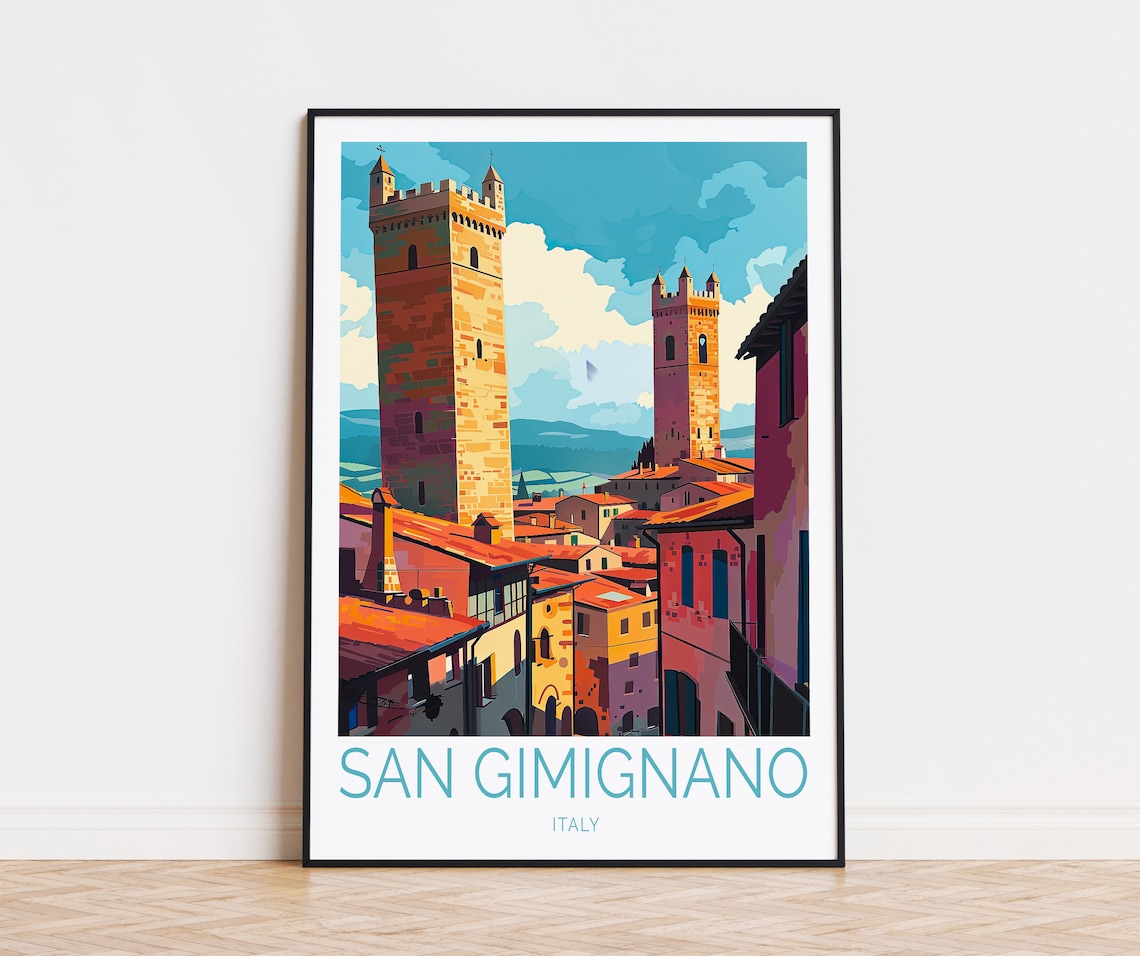 San Gimignano Travel Poster, Italy City Print