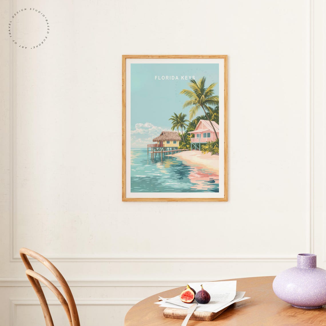 Florida Keys Stilt Hut Pink Beach House Palms Sunny Lagoon Poster - Image 4