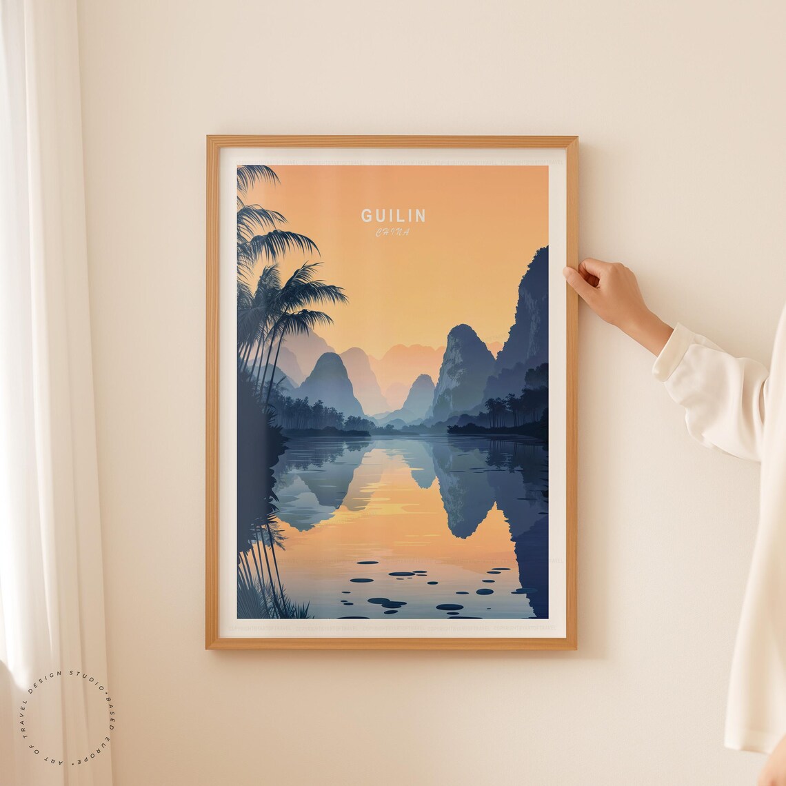 Guilin China Golden Karst Sunrise River Reflection Palm Poster - Image 5