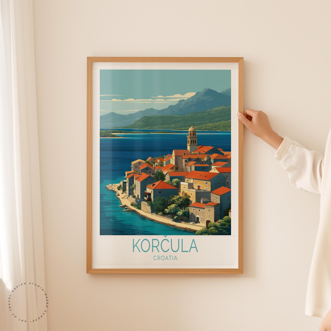 Korcula Croatia Island Town Aerial View Blue Bay Red Roofs Poster - Image 5