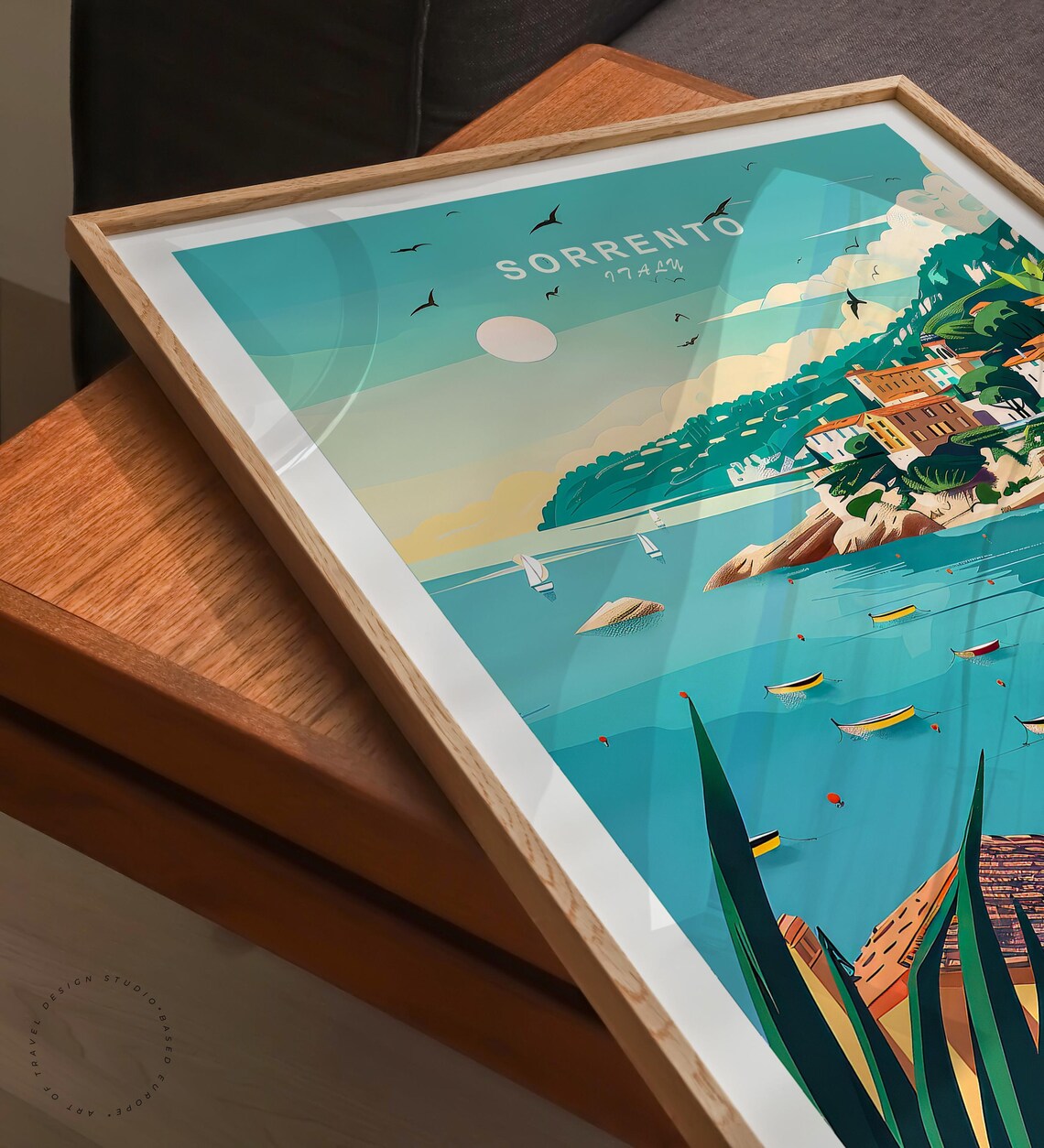Sorrento Italy Amalfi Coast Bay Sailboats Cliffside Town Poster - Image 3
