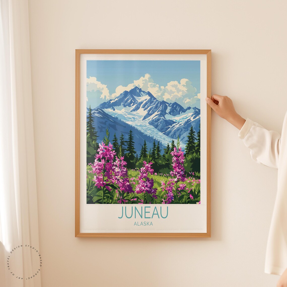 Juneau Alaska Glacier Capped Peak Pink Wildflowers Blue Sky Poster - Image 5