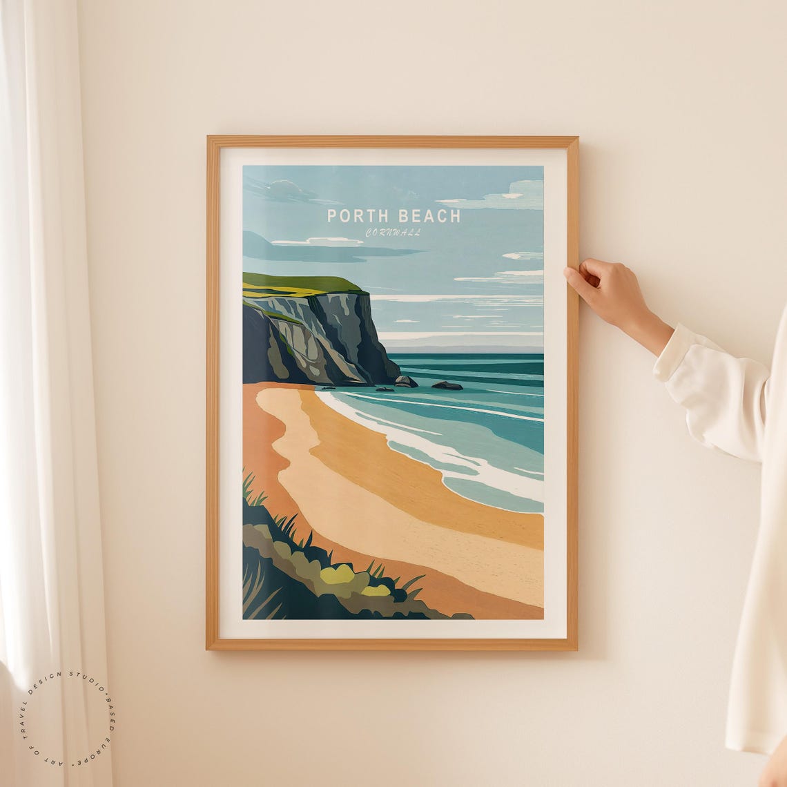 Porth Beach Cornwall Cliff Coast Sandy Cove England Travel Poster - Image 5