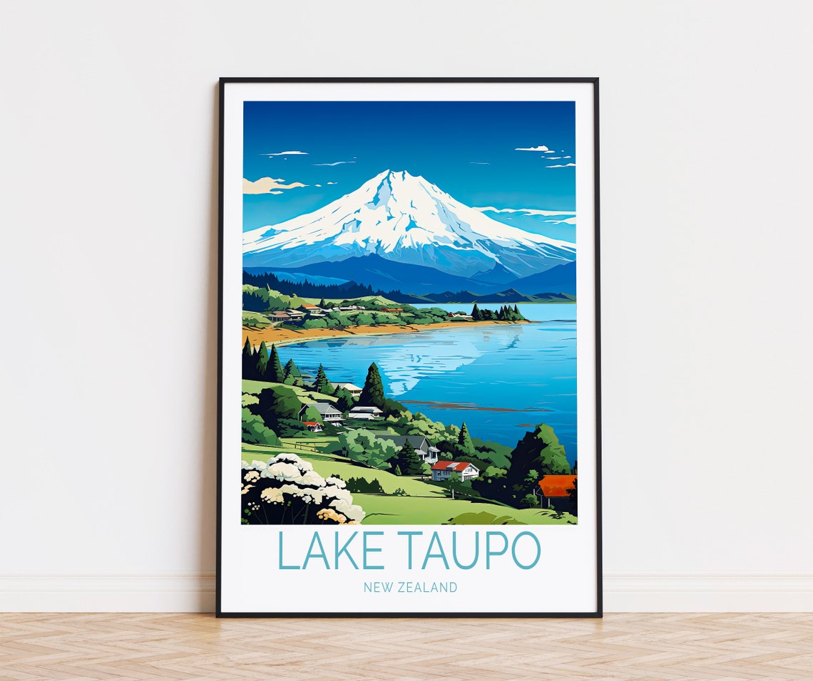 Lake Taupo Travel Poster New Zealand Wall Art Lake Taupo Print Home Decor Personalised Travel Poster Wedding Gifts