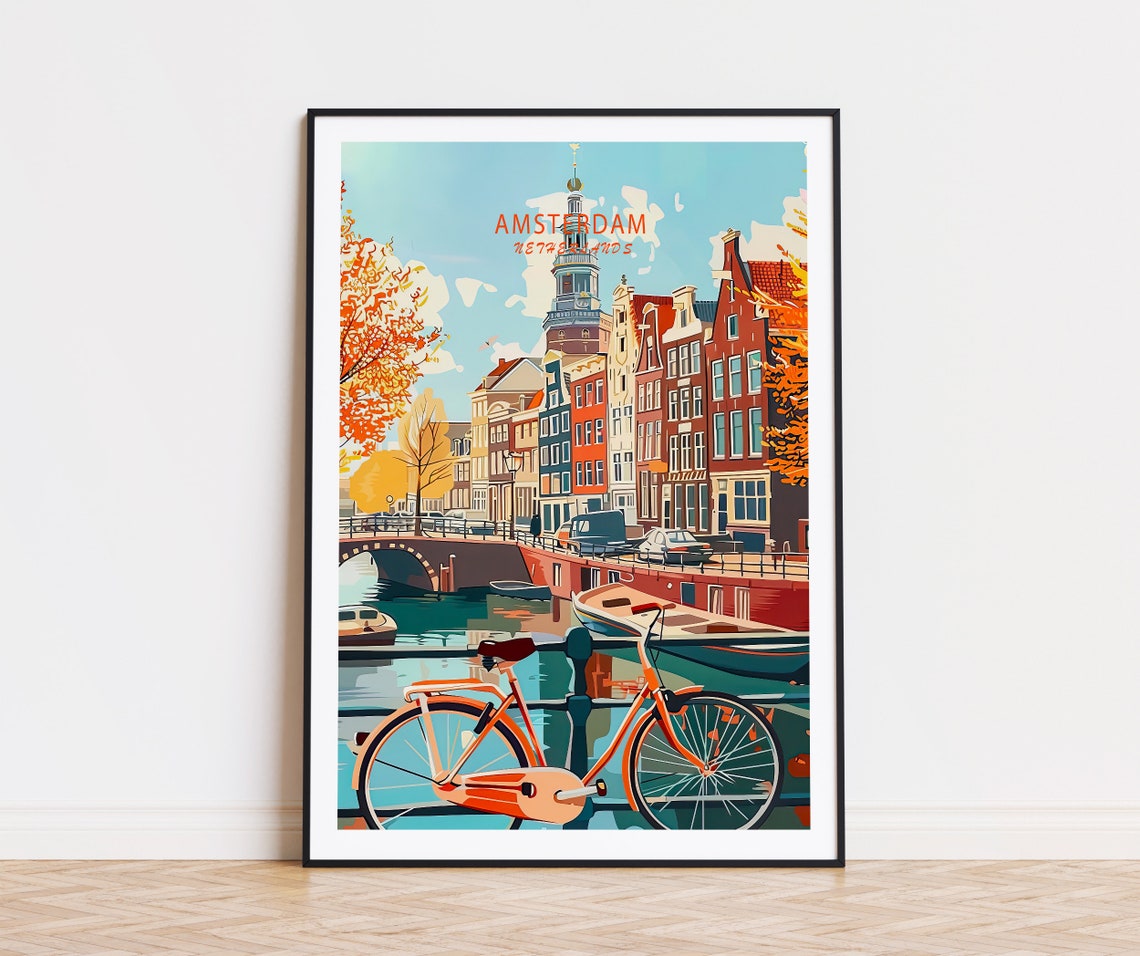 Amsterdam Netherlands Canal Bicycle Gabled Houses Bridge Poster