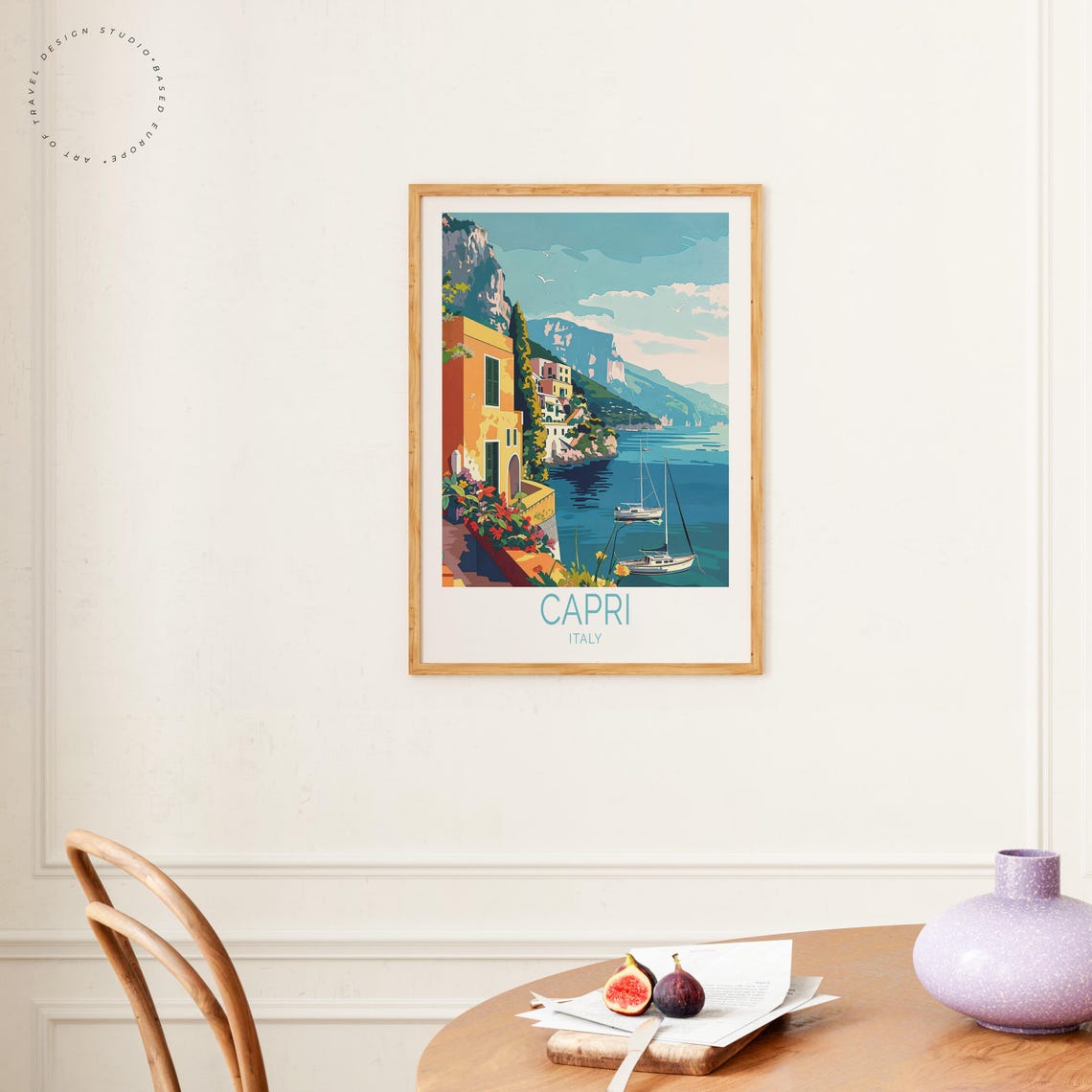 Capri Italy Cliffside Villa Flowers Sailboats Blue Sea Poster - Image 4