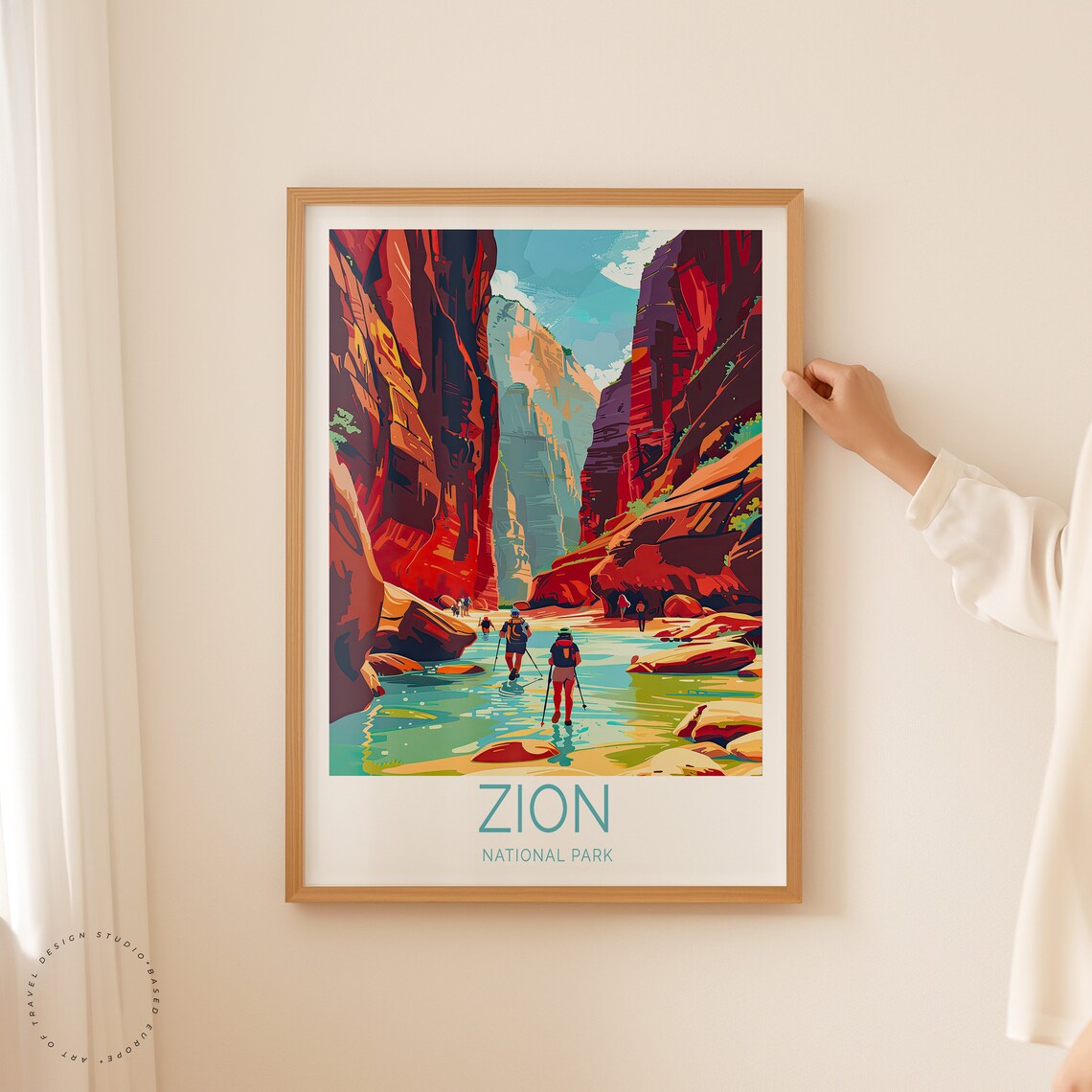 Zion National Park Narrows Hikers in Red Rock Slot Canyon Poster - Image 2