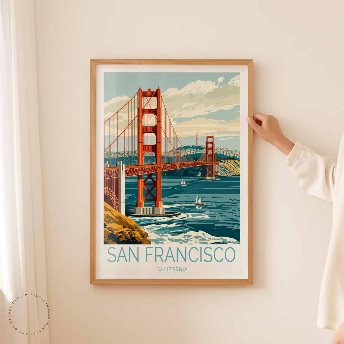 San Francisco Golden Gate Bridge Over the Bay in White Border Poster - Image 2