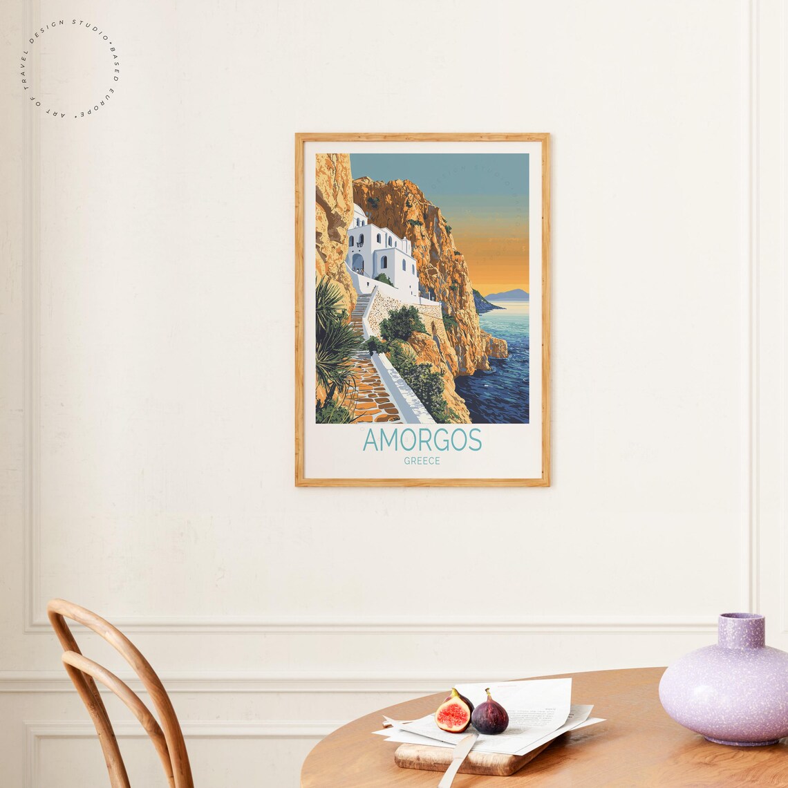 Amorgos Greece Cliffside Monastery Aegean Sunset Travel Art Poster - Image 4