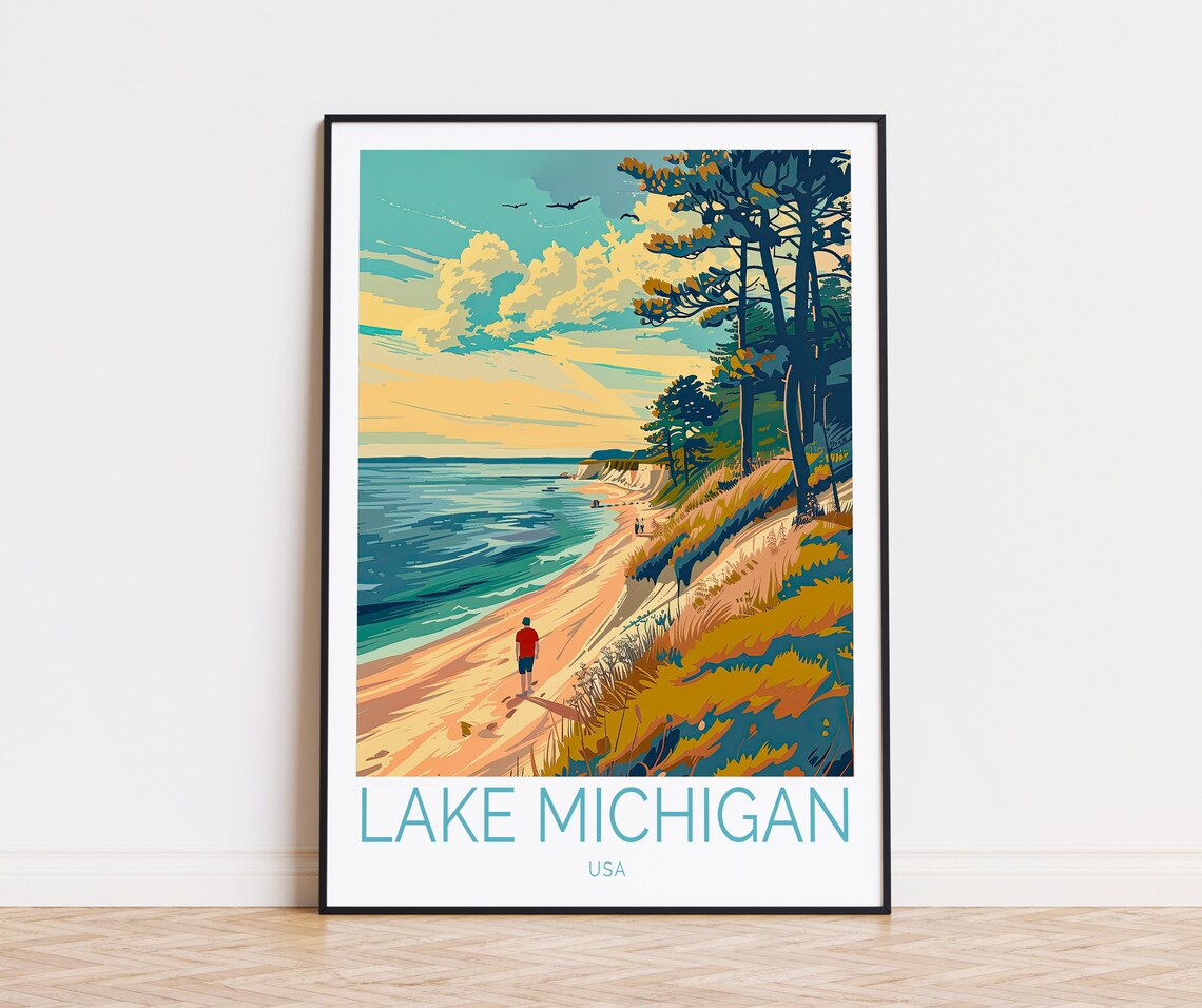 Lake Michigan Usa Travel Poster, City Print