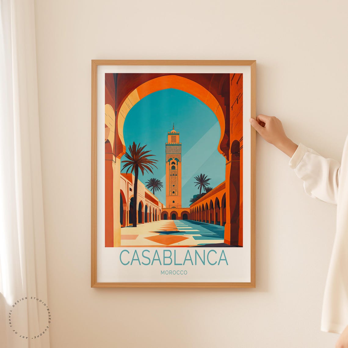 Casablanca Morocco Minaret Seen Through a Grand Stone Archway Poster - Image 2