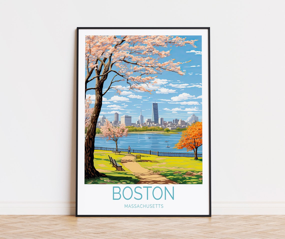 Boston Massachusetts Blossoming Cherry Tree Riverfront Poster