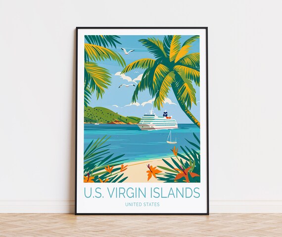 US Virgin Islands Cruise Ship Beach Palm Trees Caribbean Sea Wall Art