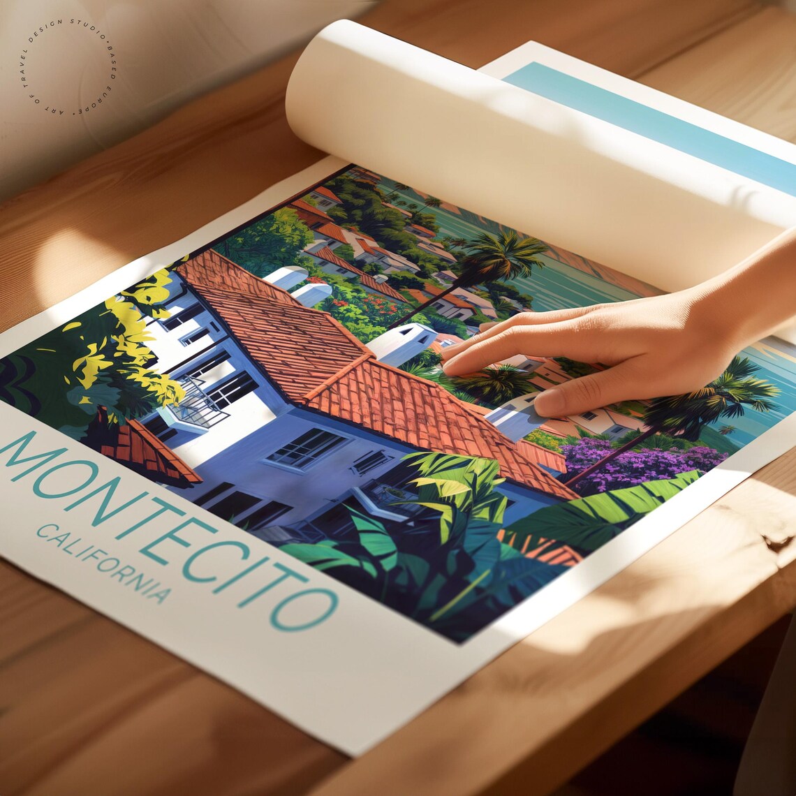 Montecito California Coastal Town Palm Trees Sunset Travel Poster - Image 2