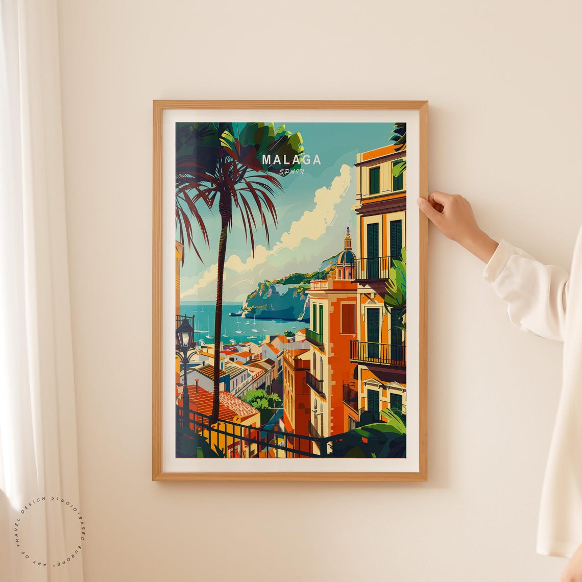 Malaga Spain Coastline Palm Trees Beautiful Sunny Retro Travel Poster - Image 2