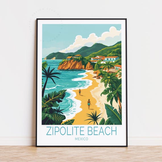 Zipolite Beach Travel Poster, Mexico Art Print