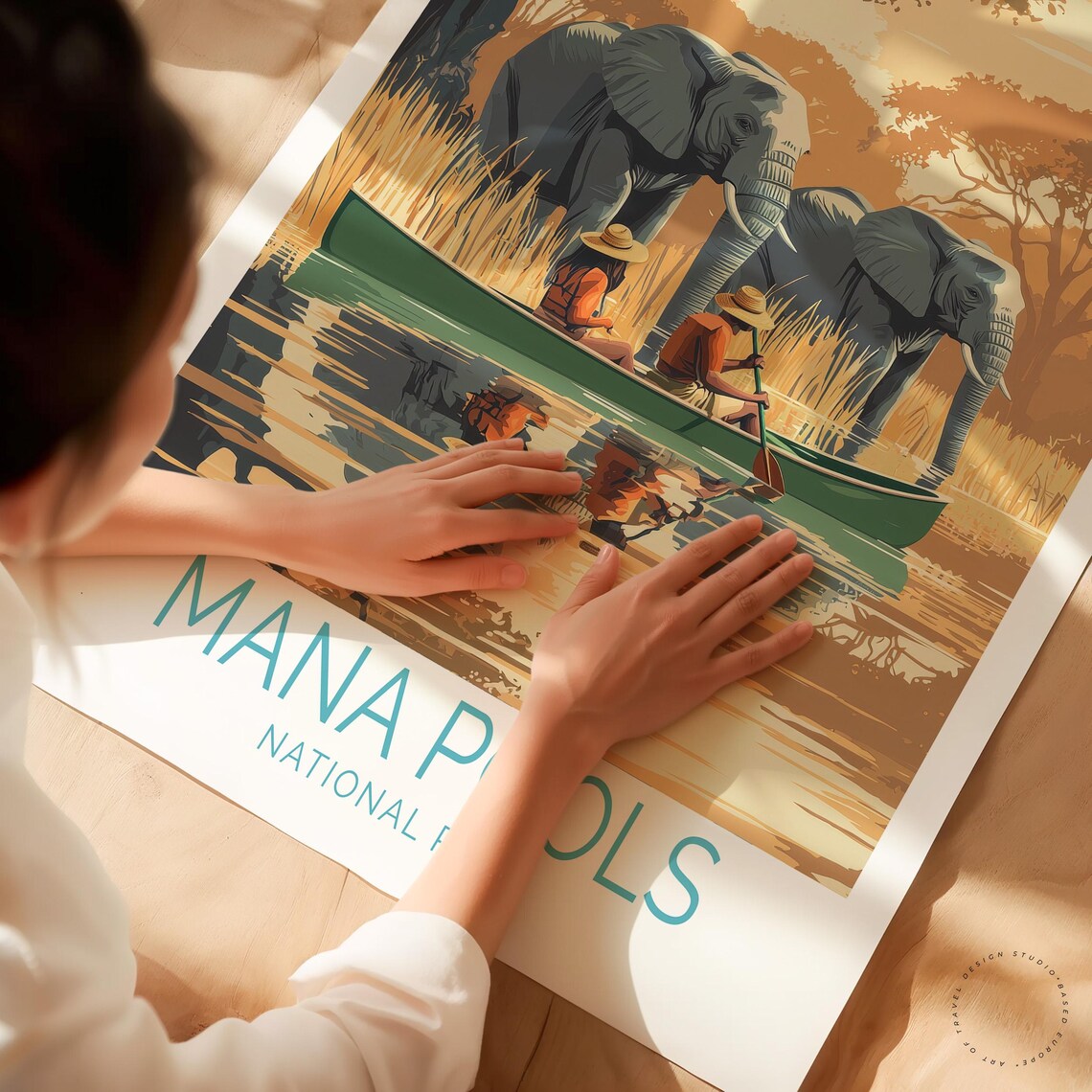 Mana Pools National Park Elephants Canoe River Safari Poster - Image 3