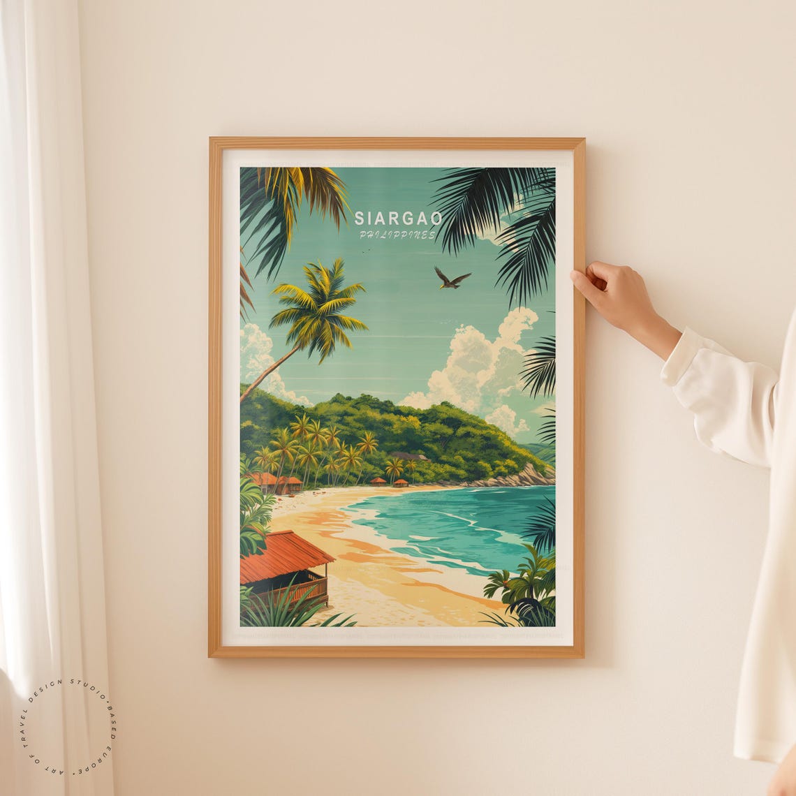 Siargao Philippines Palm Framed Beach Cove Huts Soaring Bird Poster - Image 5
