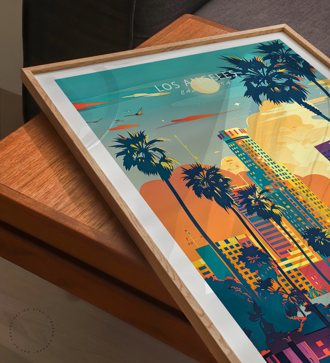 Los Angeles California Skyline Palms Sunset Glow Cityscape Poster - Image 3
