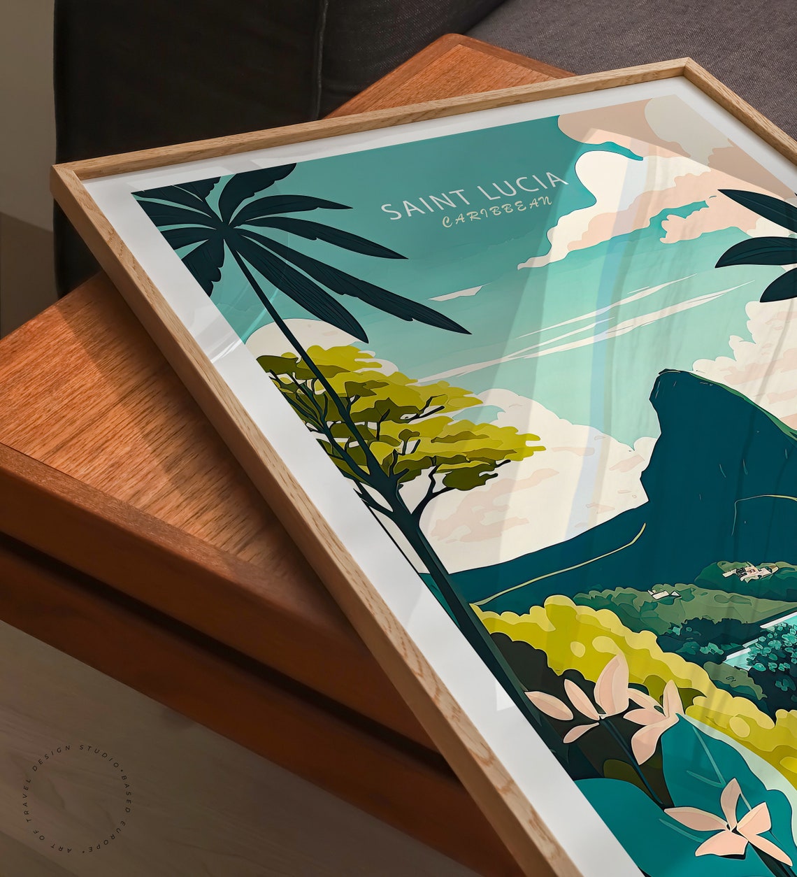 Saint Lucia Pitons Caribbean Coastline Vintage Travel Poster - Image 3