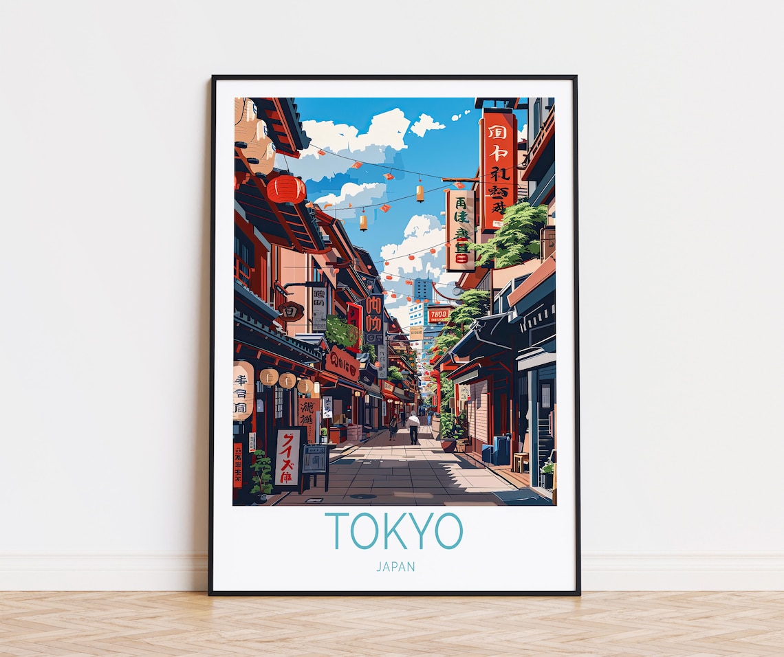 Tokyo Japan Historic Lantern Street Traditional Shops Poster
