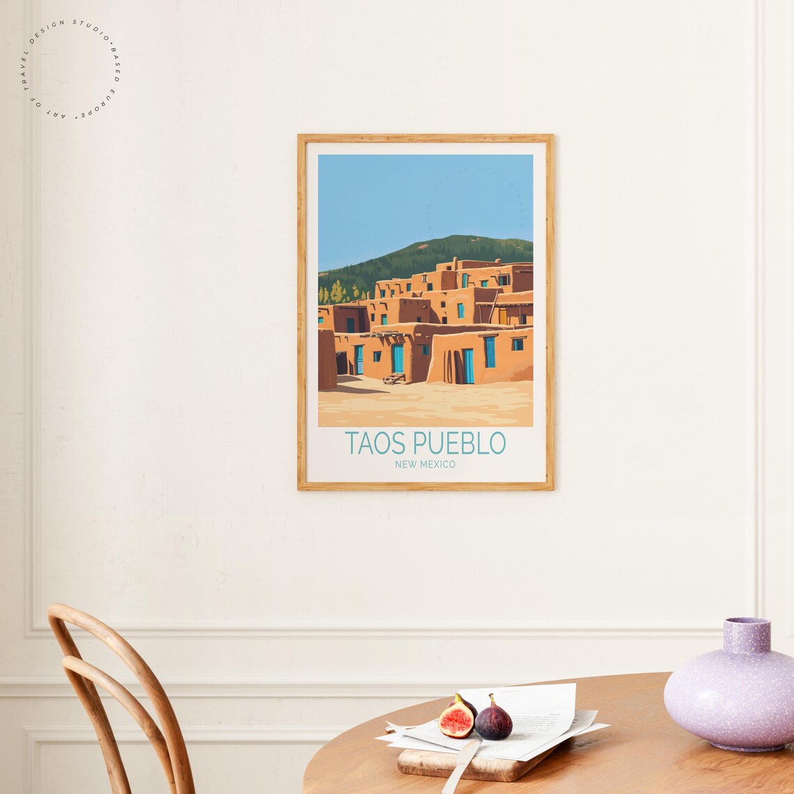 Taos Pueblo New Mexico Adobe Plaza Mountain Vintage Travel Art Poster - Image 4
