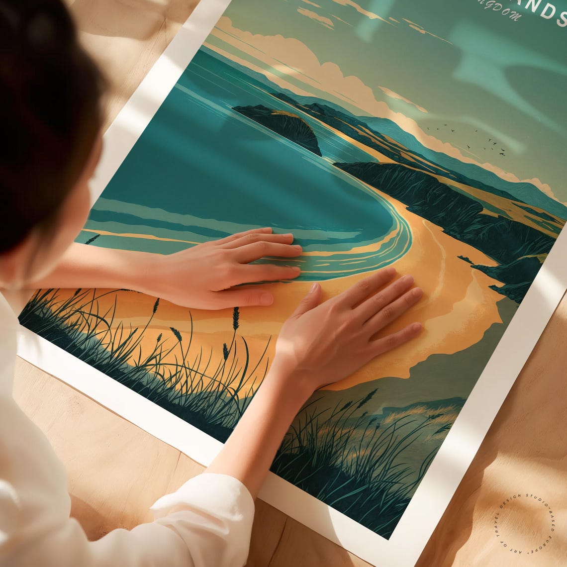 Ganavan Sands United Kingdom Curved Bay Cliffs Dune Grass Art Poster - Image 3