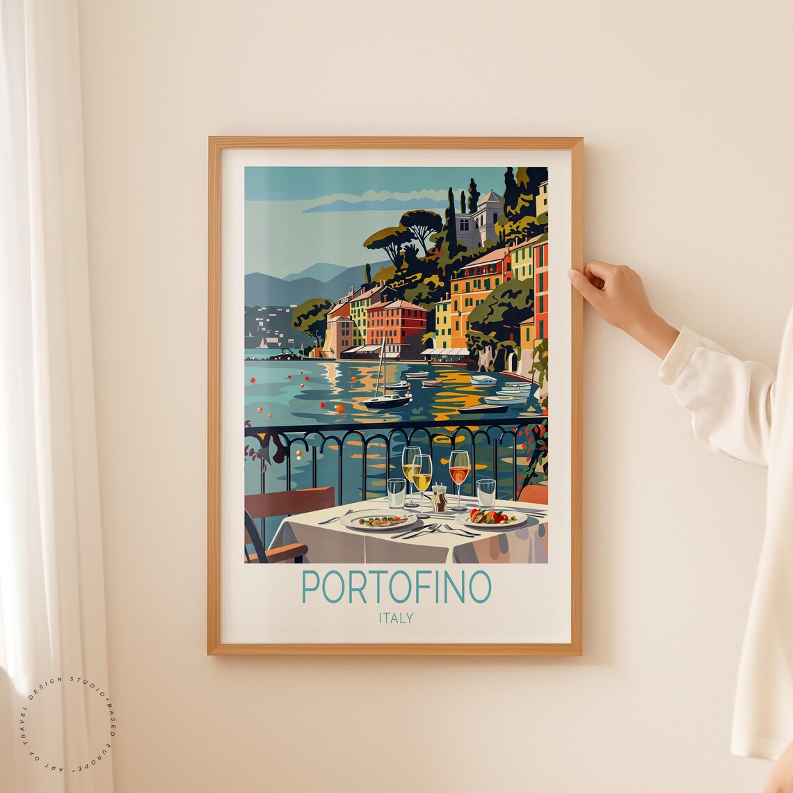 Portofino Italy Harbor Waterfront Dining Boats Hillside Travel Poster - Image 5