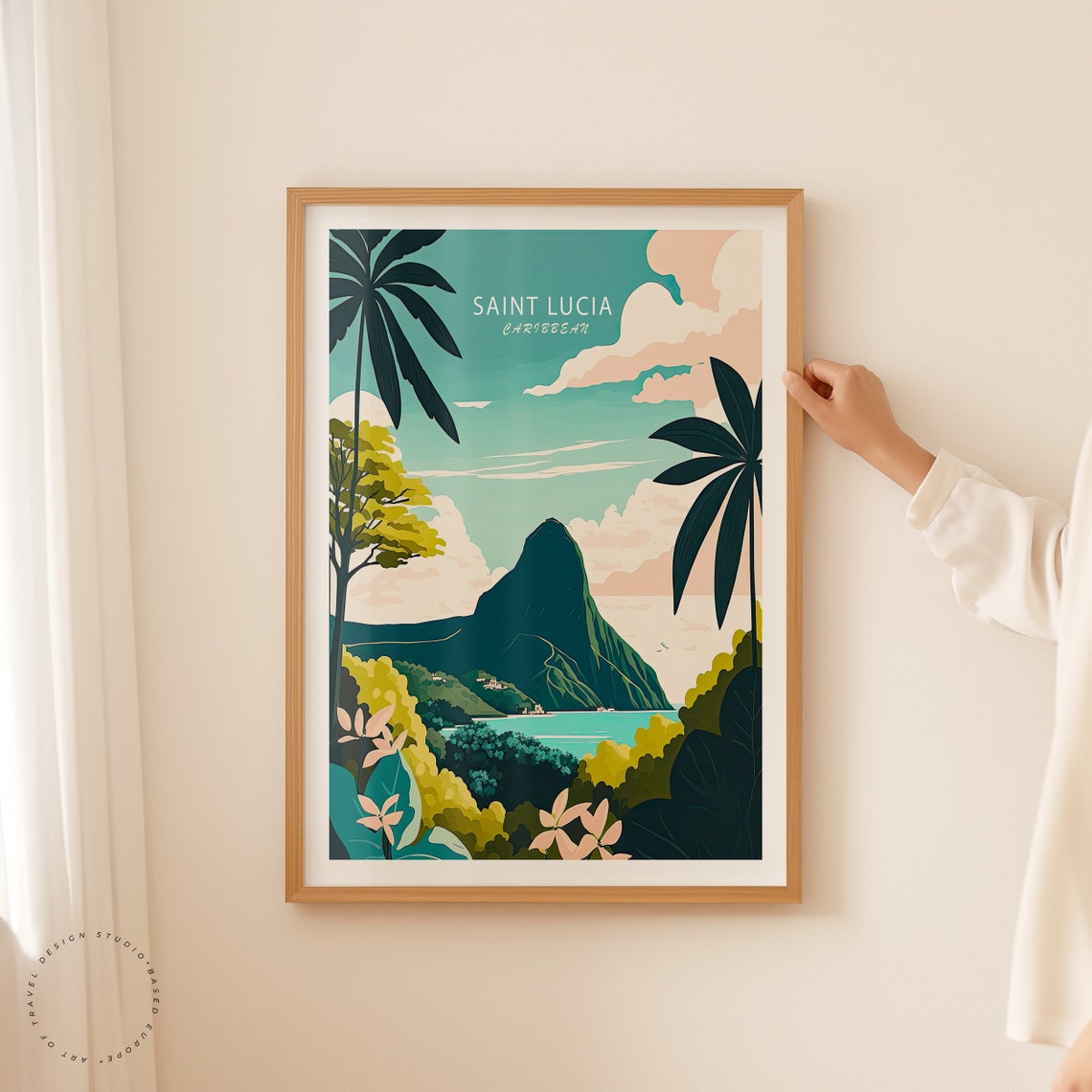 Saint Lucia Pitons Caribbean Coastline Vintage Travel Poster - Image 2