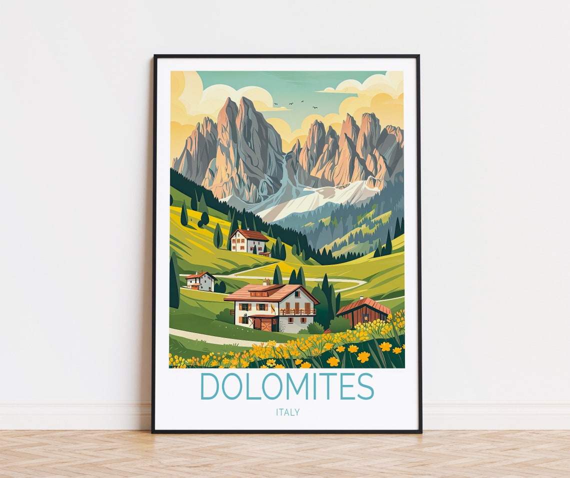 Dolomites Italy Alpine Village Beneath Dramatic Peaks Poster