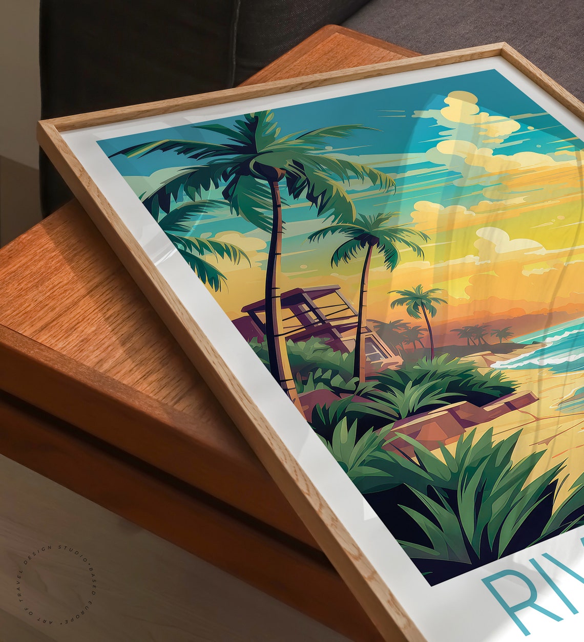 Riviera Maya Mexico Beach Sunset Palms Vintage Travel Poster - Image 3