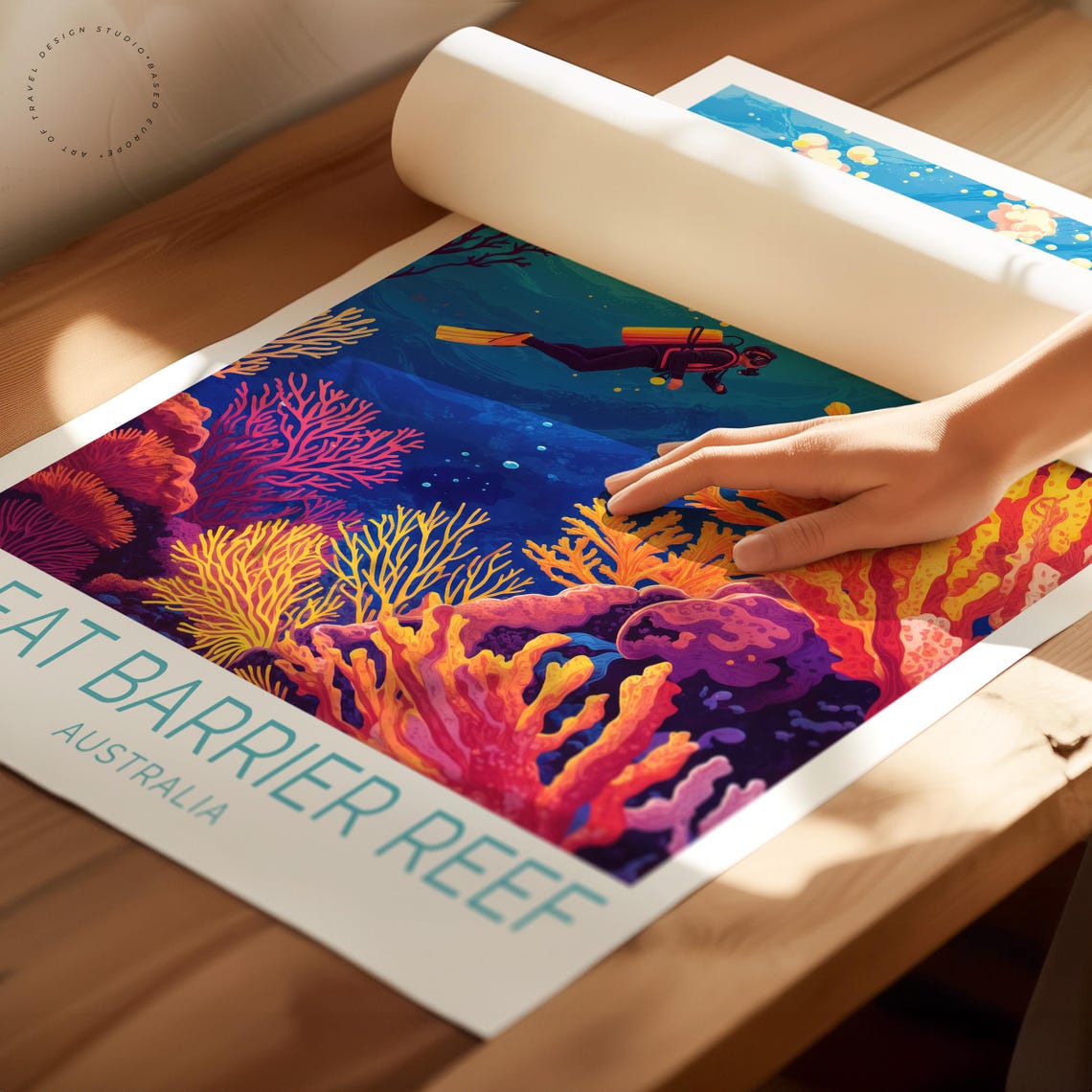 Great Barrier Reef Australia Scuba Diver Coral Garden Travel Poster - Image 2