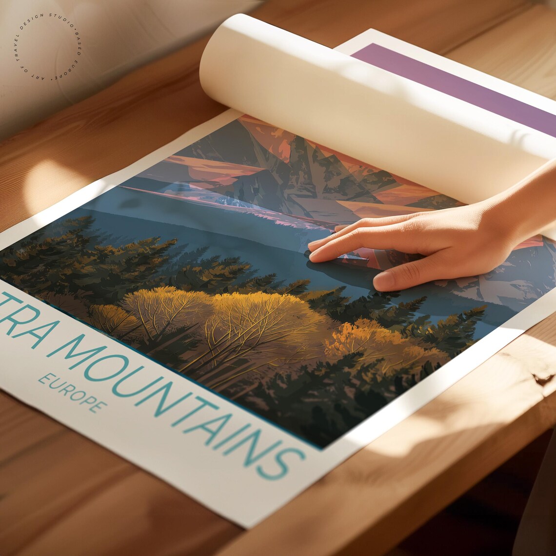 Tatra Mountains Europe Snowy Alpine Peaks Pink Sunset Travel Poster - Image 2