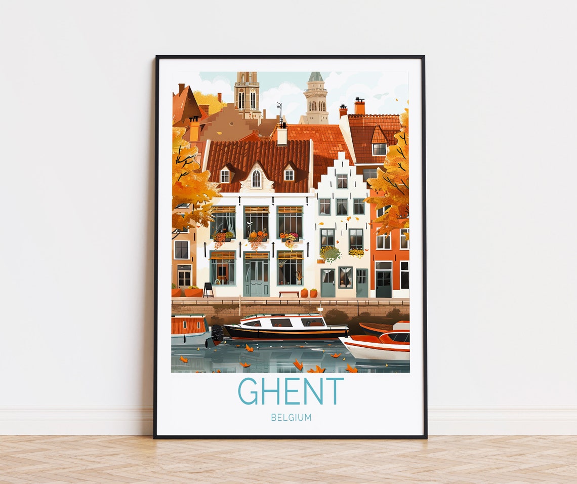 Ghent Belgium Travel Poster Belgium Wall Art Ghent Print Home Decor Custom Travel Poster Wedding Gifts Birthday Present