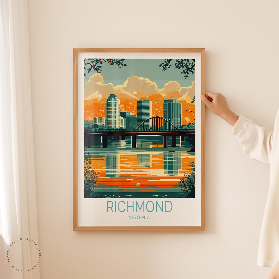 Richmond Virginia Skyline Bridge Sunset River Reflection Poster - Image 2