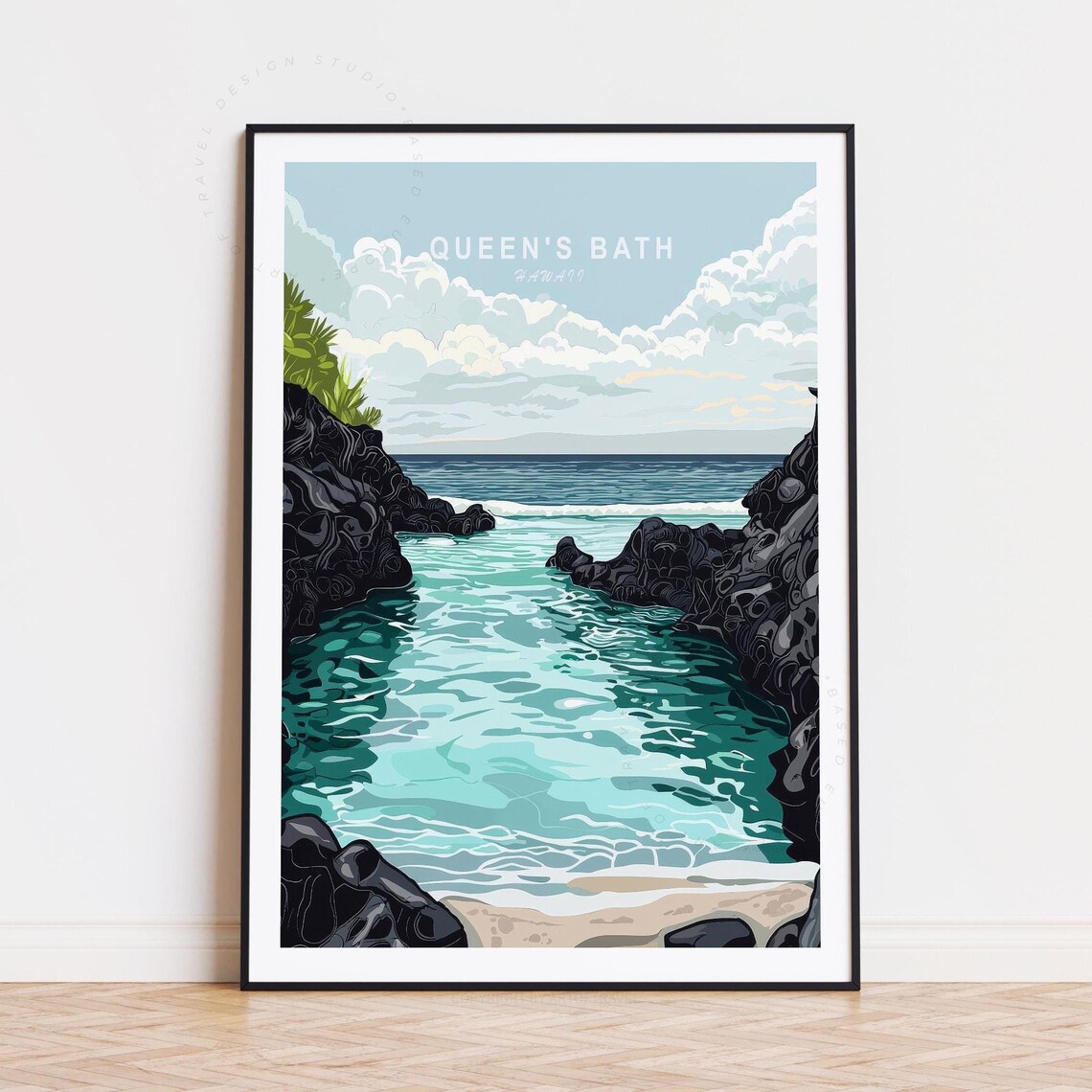 Queens Bath Hawaii Lava Rock Tide Pool Turquoise Ocean Scenic Poster